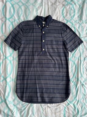 Club Monaco Navy Striped Short-Sleeve Polo